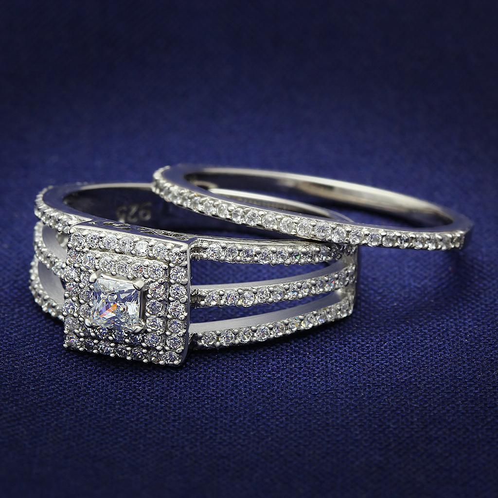 TS003 - Rhodium 925 Sterling Silver Ring with AAA Grade CZ  in Clear Alamode