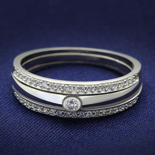 TS013 - Rhodium 925 Sterling Silver Ring with AAA Grade CZ  in Clear-0