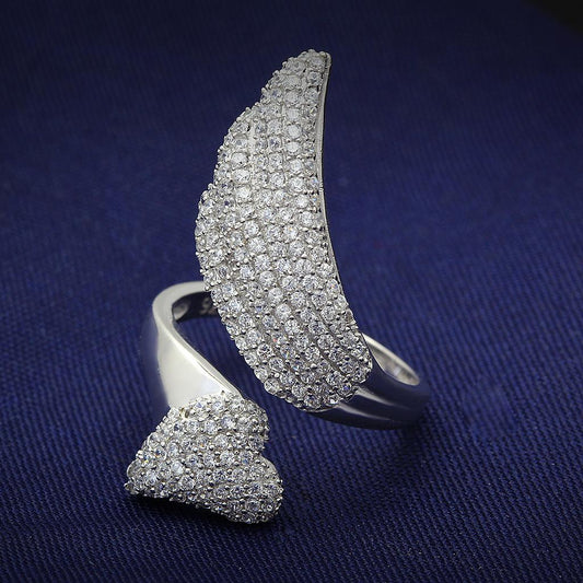 TS014 - Rhodium 925 Sterling Silver Ring with AAA Grade CZ  in Clear-0
