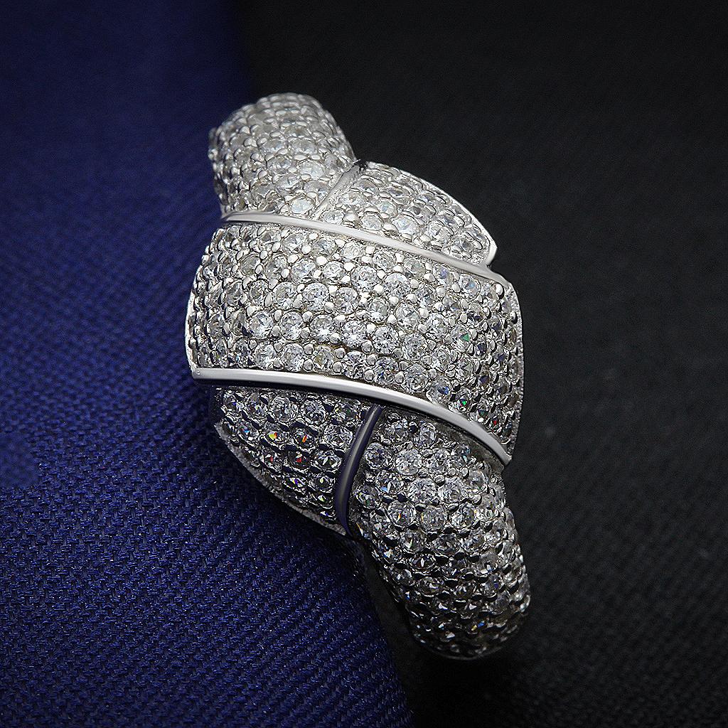 TS016 - Rhodium 925 Sterling Silver Ring with AAA Grade CZ  in Clear-0