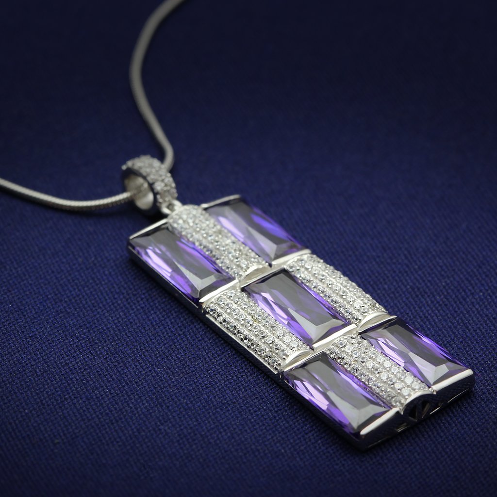 TS026 - Rhodium 925 Sterling Silver Chain Pendant with AAA Grade CZ  in Amethyst-0