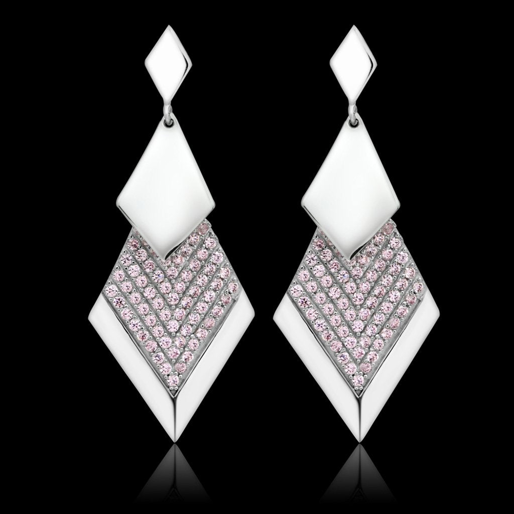 TS053 - Rhodium 925 Sterling Silver Earrings with AAA Grade CZ  in Rose Alamode