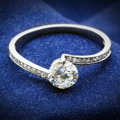 TS057 - Rhodium 925 Sterling Silver Ring with AAA Grade CZ  in Clear Alamode
