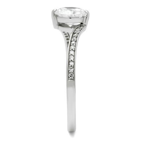 TS057 - Rhodium 925 Sterling Silver Ring with AAA Grade CZ  in Clear Alamode