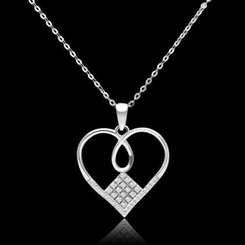 TS062 - Rhodium 925 Sterling Silver Necklace with AAA Grade CZ  in Clear Alamode