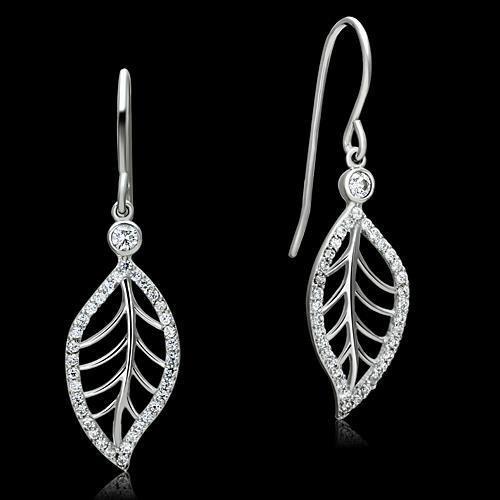 TS068 - Rhodium 925 Sterling Silver Earrings with AAA Grade CZ  in Clear-0