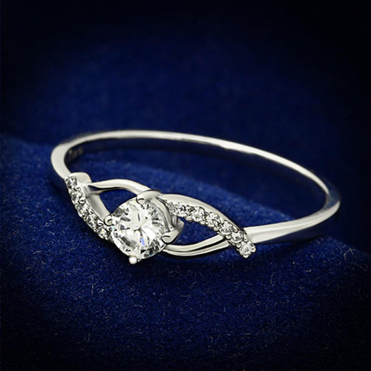 TS085 - Rhodium 925 Sterling Silver Ring with AAA Grade CZ  in Clear-0