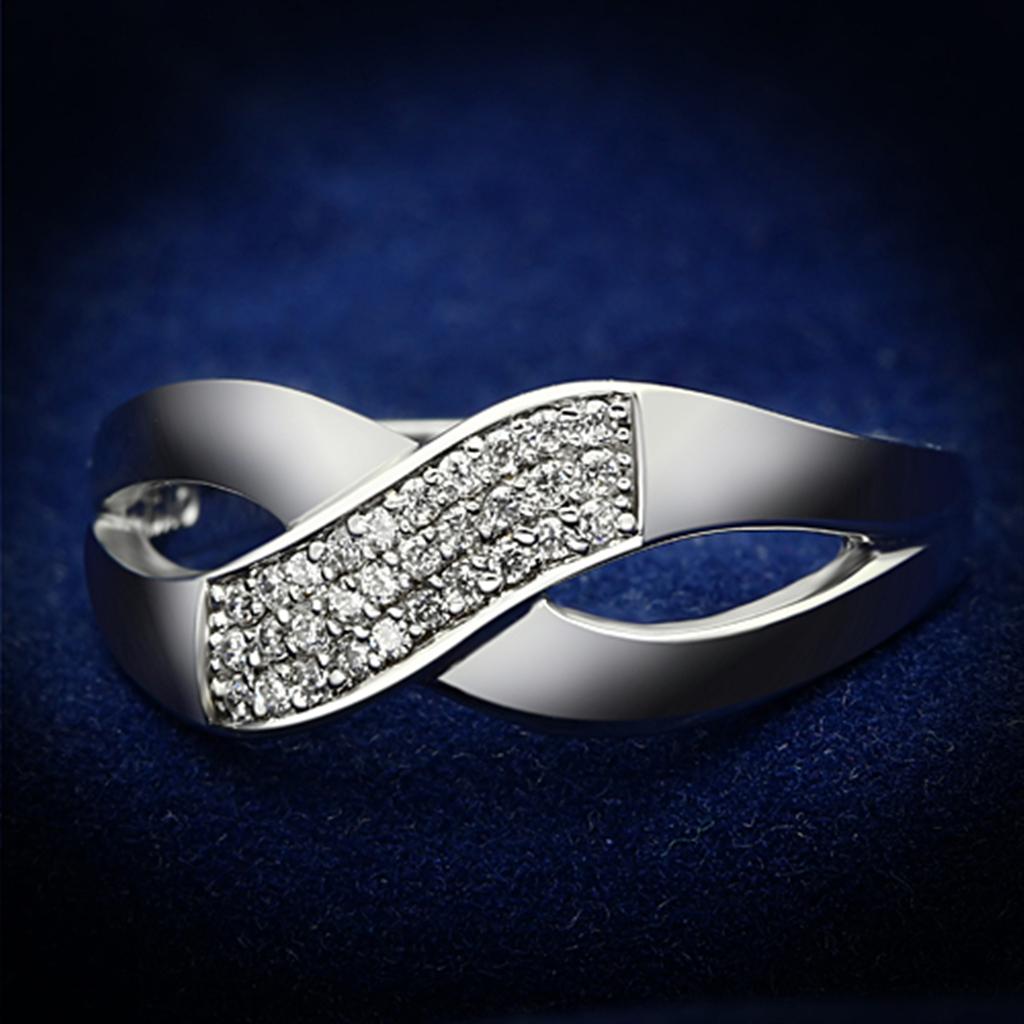TS090 - Rhodium 925 Sterling Silver Ring with AAA Grade CZ  in Clear-0