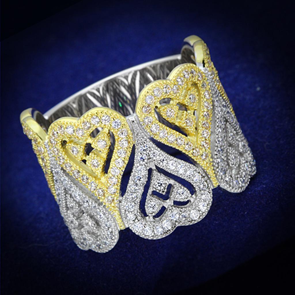 TS126 - Gold+Rhodium 925 Sterling Silver Ring with AAA Grade CZ  in Champagne Alamode