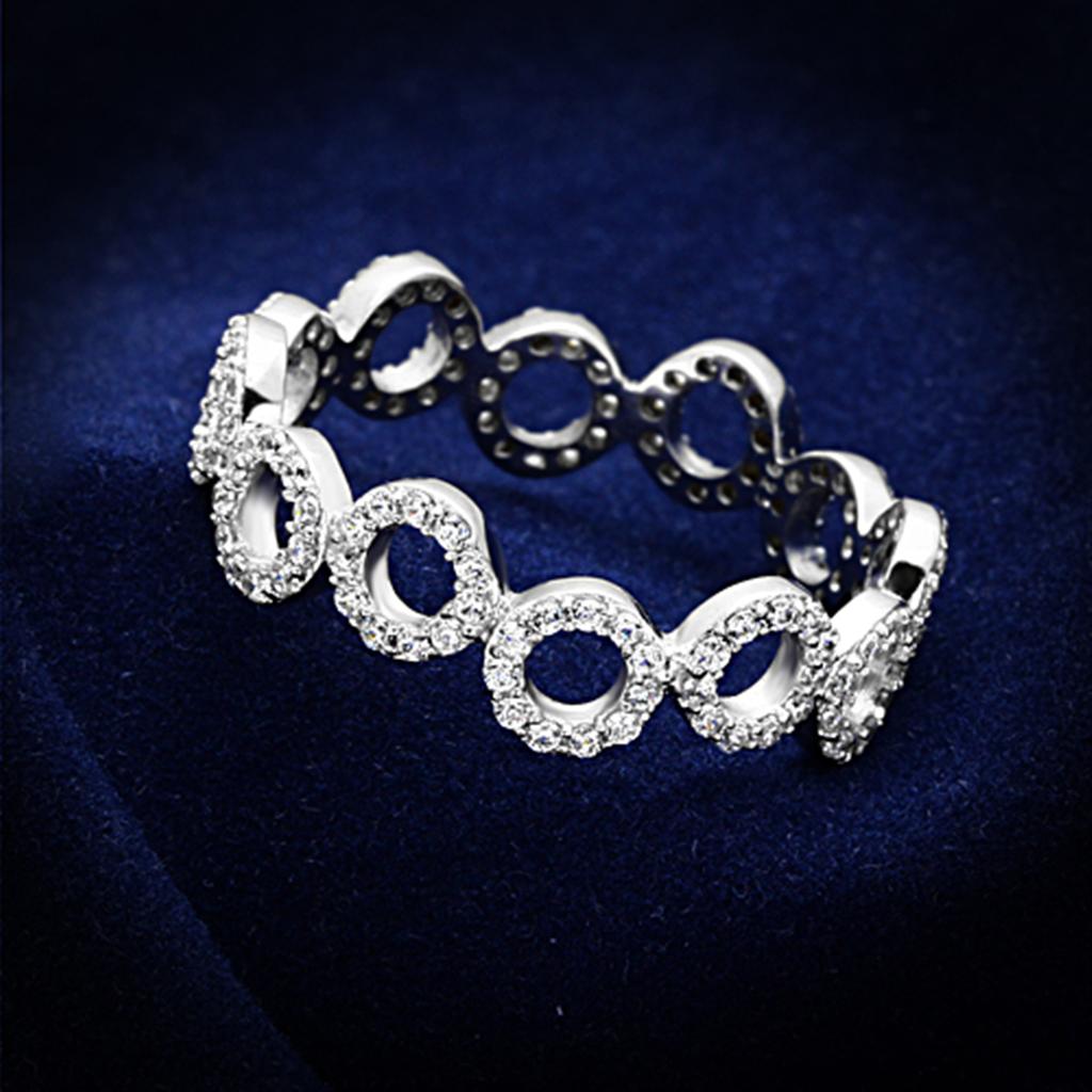 TS139 - Rhodium 925 Sterling Silver Ring with AAA Grade CZ  in Clear Alamode