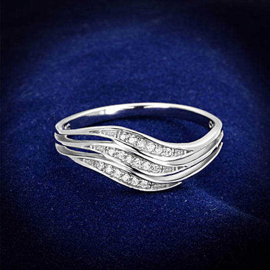 TS143 - Rhodium 925 Sterling Silver Ring with AAA Grade CZ  in Clear-0