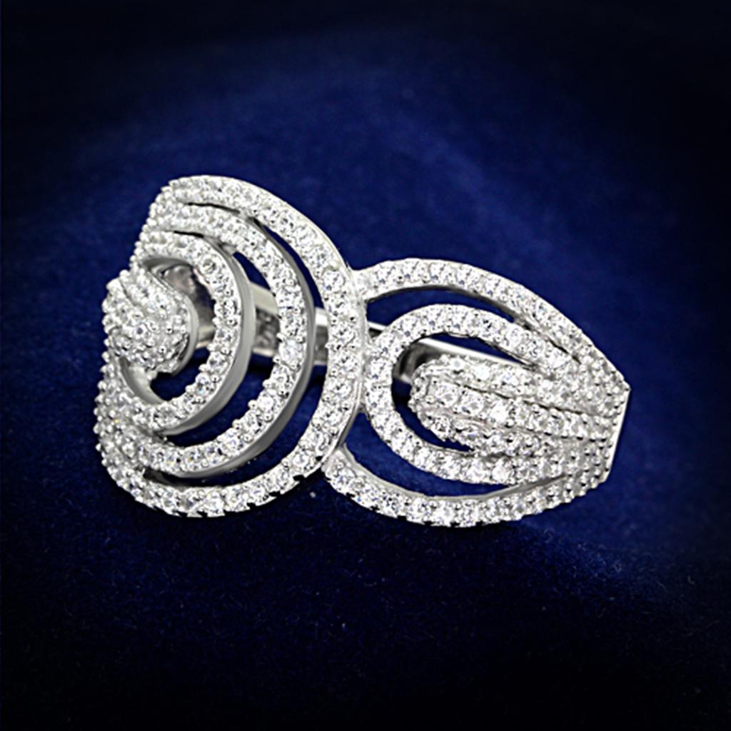 TS147 - Rhodium 925 Sterling Silver Ring with AAA Grade CZ  in Clear Alamode