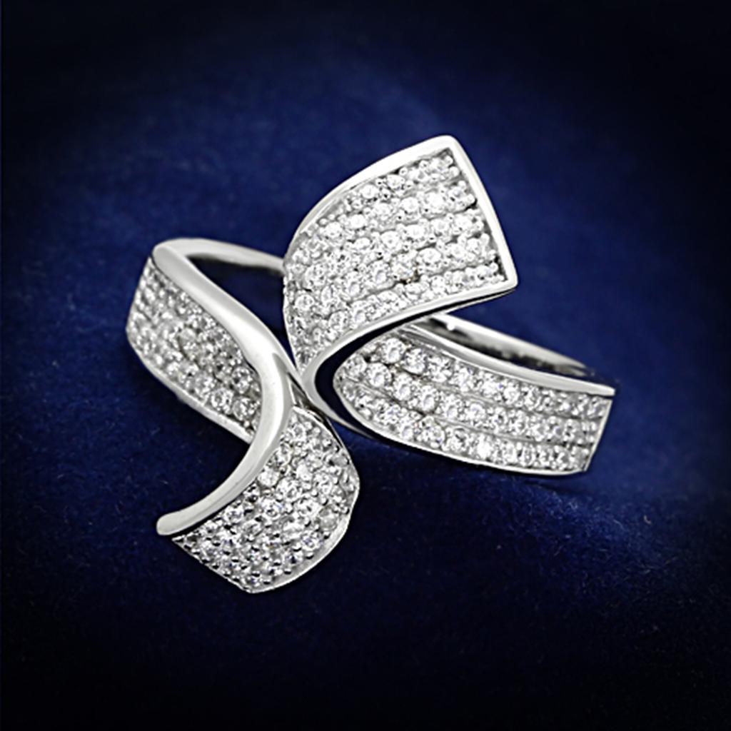 TS150 - Rhodium 925 Sterling Silver Ring with AAA Grade CZ  in Clear-0