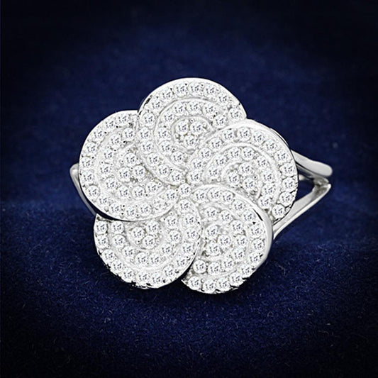 TS171 - Rhodium 925 Sterling Silver Ring with AAA Grade CZ  in Clear-0