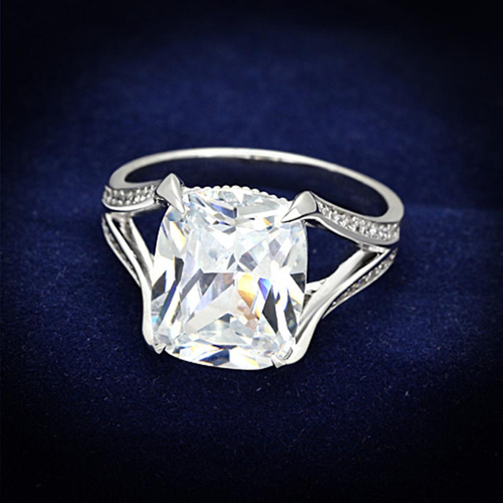 TS174 - Rhodium 925 Sterling Silver Ring with AAA Grade CZ  in Clear Alamode