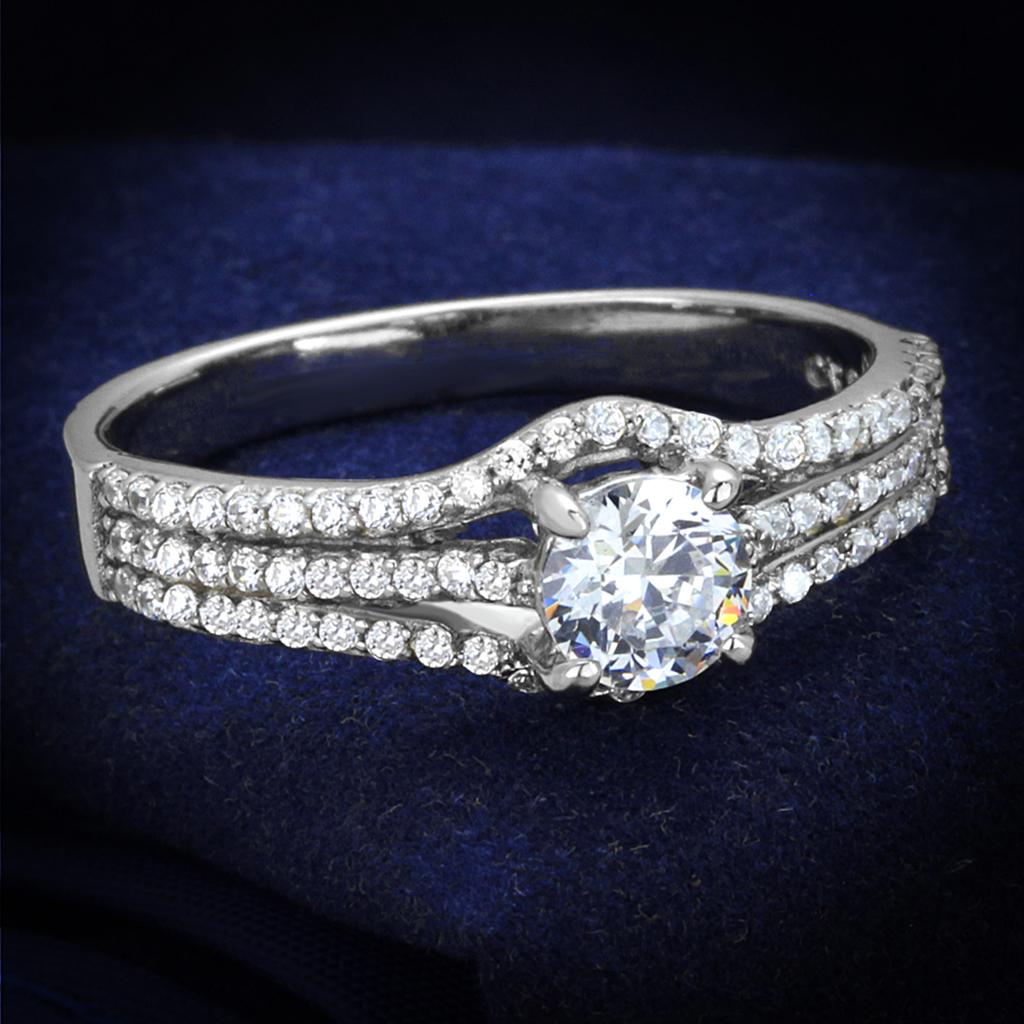 TS188 - Rhodium 925 Sterling Silver Ring with AAA Grade CZ  in Clear Alamode