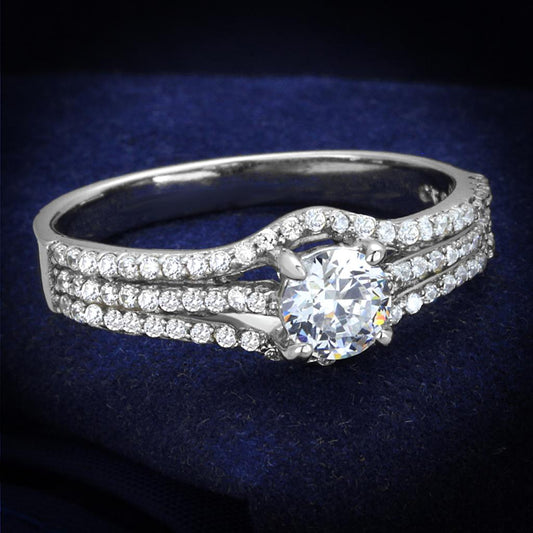 TS188 - Rhodium 925 Sterling Silver Ring with AAA Grade CZ  in Clear Alamode