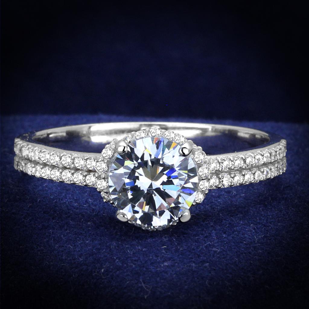 TS197 - Rhodium 925 Sterling Silver Ring with AAA Grade CZ  in Clear Alamode