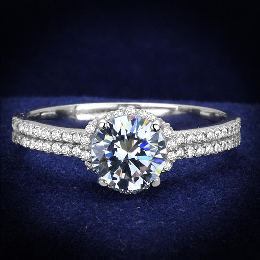 TS197 - Rhodium 925 Sterling Silver Ring with AAA Grade CZ  in Clear Alamode
