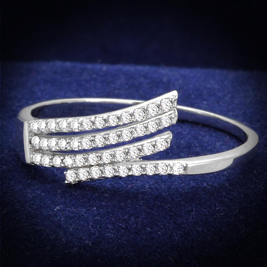 TS203 - Rhodium 925 Sterling Silver Ring with AAA Grade CZ  in Clear Alamode