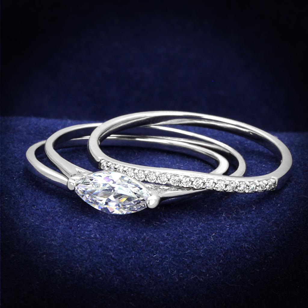 TS208 - Rhodium 925 Sterling Silver Ring with AAA Grade CZ  in Clear Alamode