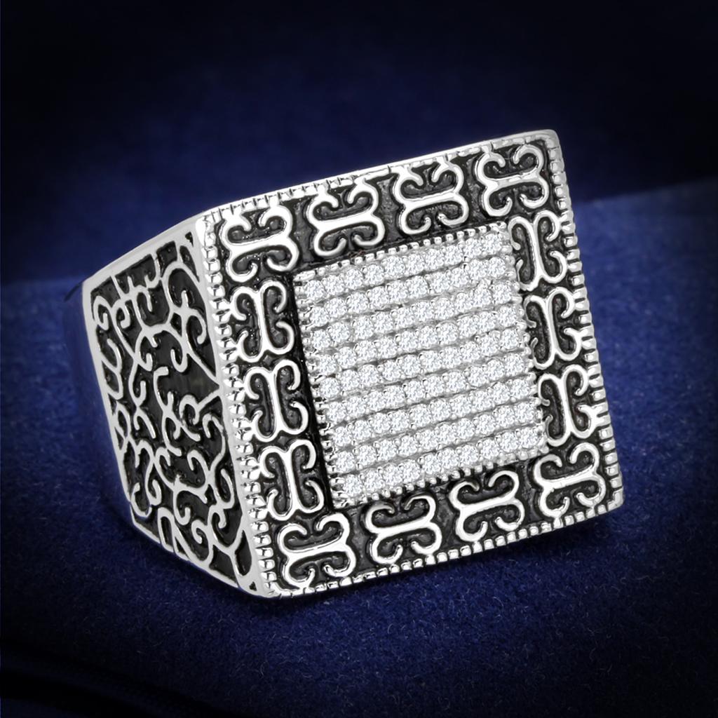 TS221 - Rhodium 925 Sterling Silver Ring with AAA Grade CZ  in Clear Alamode