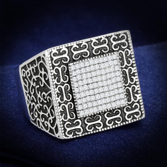 TS221 - Rhodium 925 Sterling Silver Ring with AAA Grade CZ  in Clear Alamode