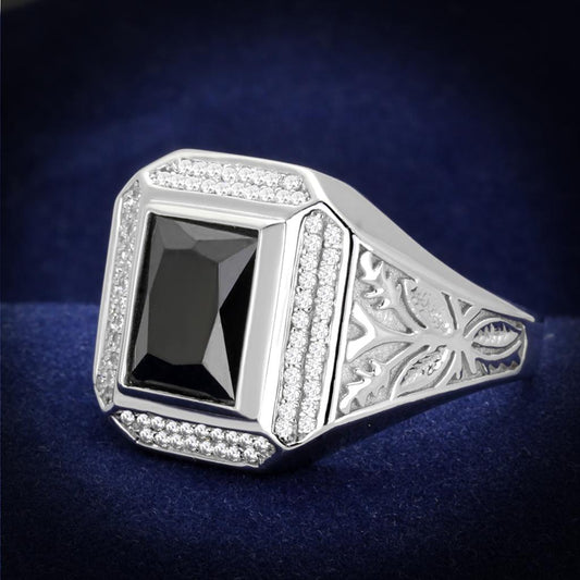 TS224 - Rhodium 925 Sterling Silver Ring with AAA Grade CZ  in Black Diamond Alamode