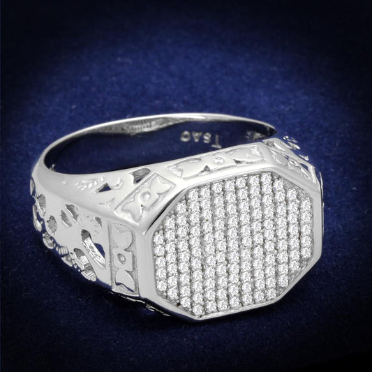 TS229 - Rhodium 925 Sterling Silver Ring with AAA Grade CZ  in Clear Alamode