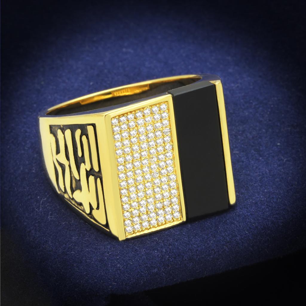 TS236 - Gold 925 Sterling Silver Ring with Semi-Precious Onyx in Jet-0