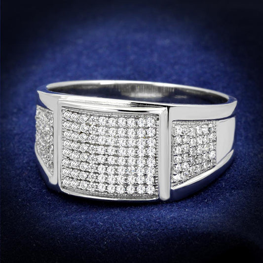 TS241 - Rhodium 925 Sterling Silver Ring with AAA Grade CZ  in Clear Alamode