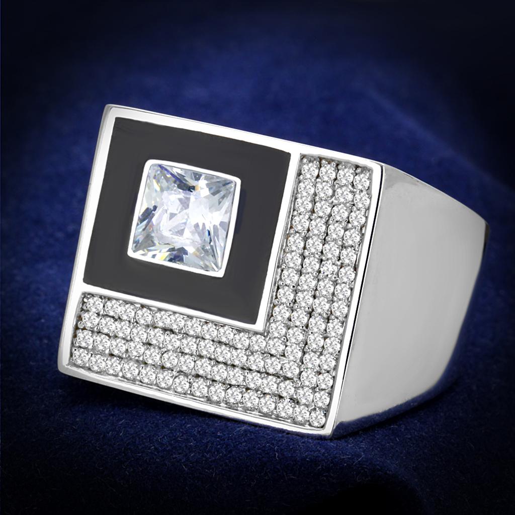 TS242 - Rhodium 925 Sterling Silver Ring with AAA Grade CZ  in Clear Alamode
