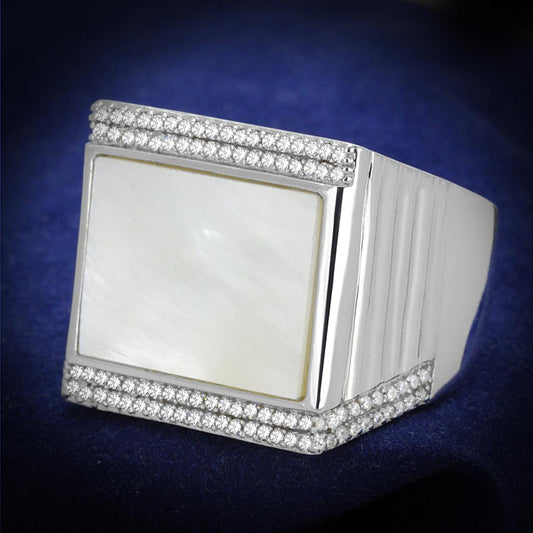 TS243 - Rhodium 925 Sterling Silver Ring with Precious Stone Conch in White Alamode