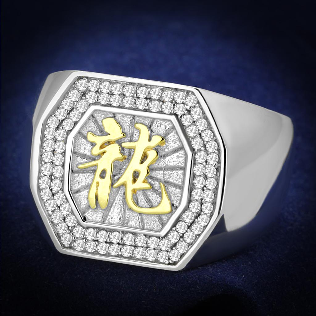 TS246 - Reverse Two-Tone 925 Sterling Silver Ring with AAA Grade CZ  in Clear Alamode