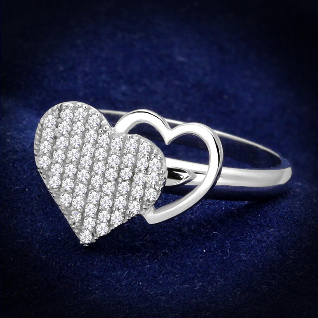 TS260 - Rhodium 925 Sterling Silver Ring with AAA Grade CZ  in Clear Alamode
