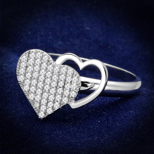 TS260 - Rhodium 925 Sterling Silver Ring with AAA Grade CZ  in Clear Alamode