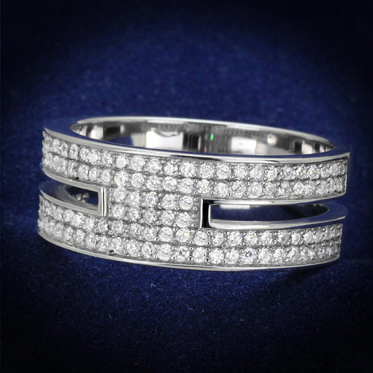 TS273 - Rhodium 925 Sterling Silver Ring with AAA Grade CZ  in Clear Alamode