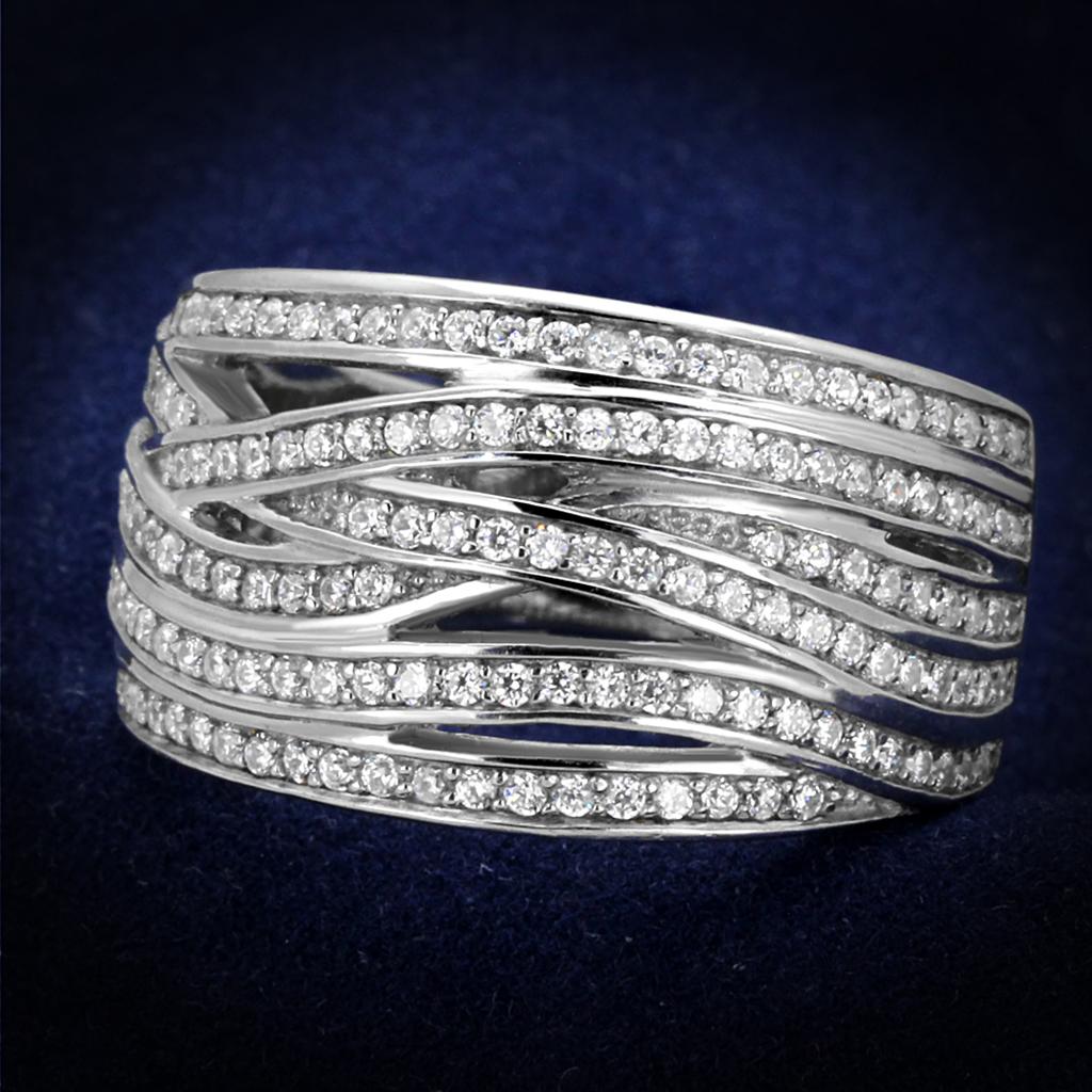 TS274 - Rhodium 925 Sterling Silver Ring with AAA Grade CZ  in Clear Alamode