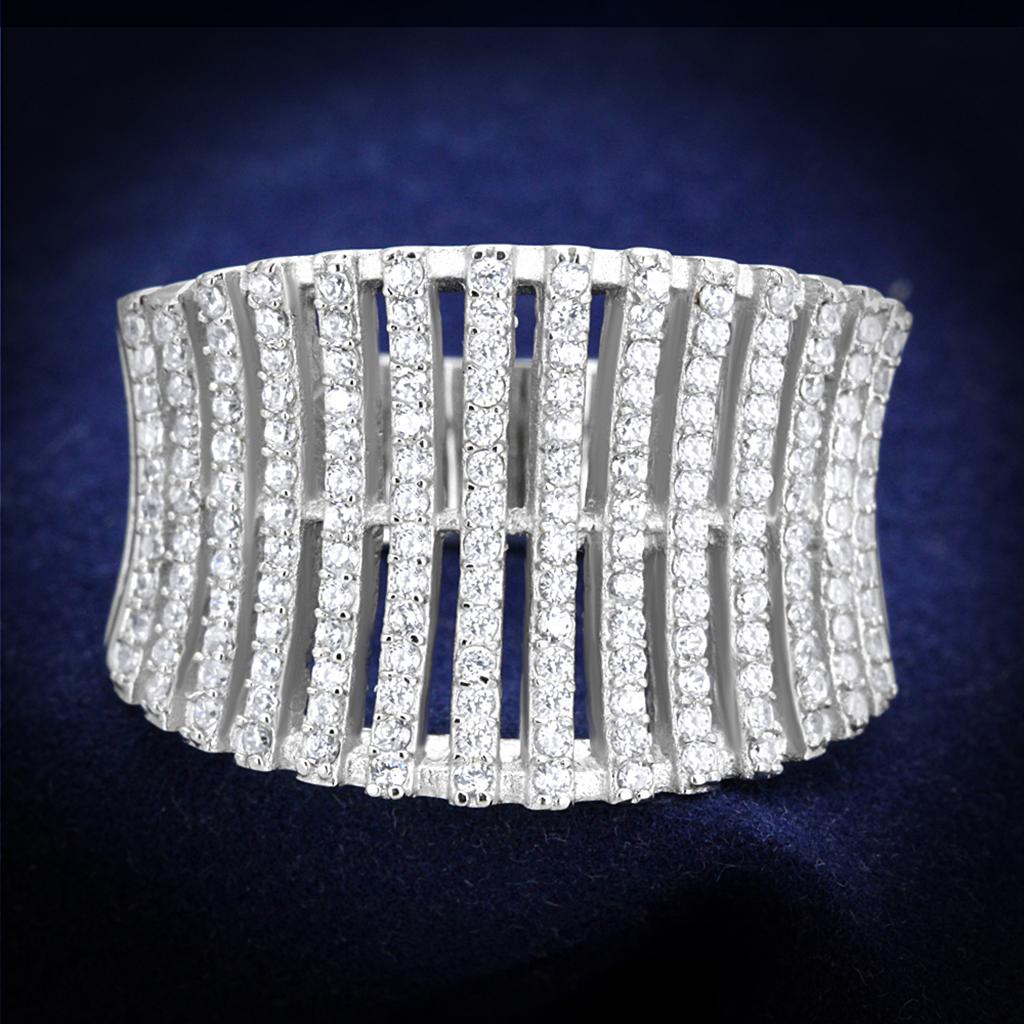 TS302 - Rhodium 925 Sterling Silver Ring with AAA Grade CZ  in Clear Alamode