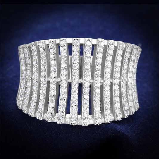 TS302 - Rhodium 925 Sterling Silver Ring with AAA Grade CZ  in Clear Alamode
