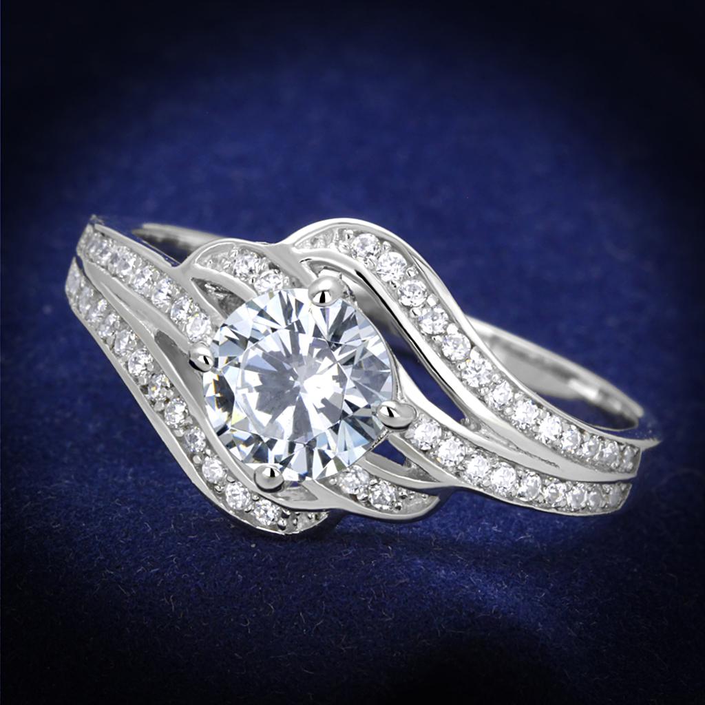 TS303 - Rhodium 925 Sterling Silver Ring with AAA Grade CZ  in Clear Alamode