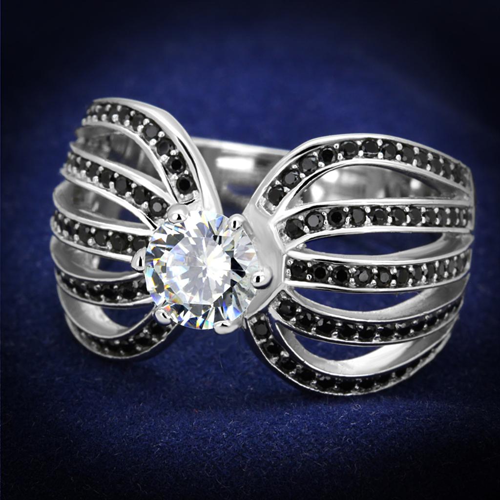 TS314 - Rhodium 925 Sterling Silver Ring with AAA Grade CZ  in Clear Alamode