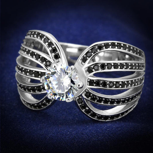 TS314 - Rhodium 925 Sterling Silver Ring with AAA Grade CZ  in Clear Alamode