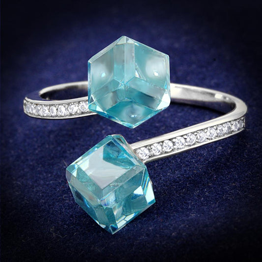 TS317 - Rhodium 925 Sterling Silver Ring with AAA Grade CZ  in Sea Blue Alamode