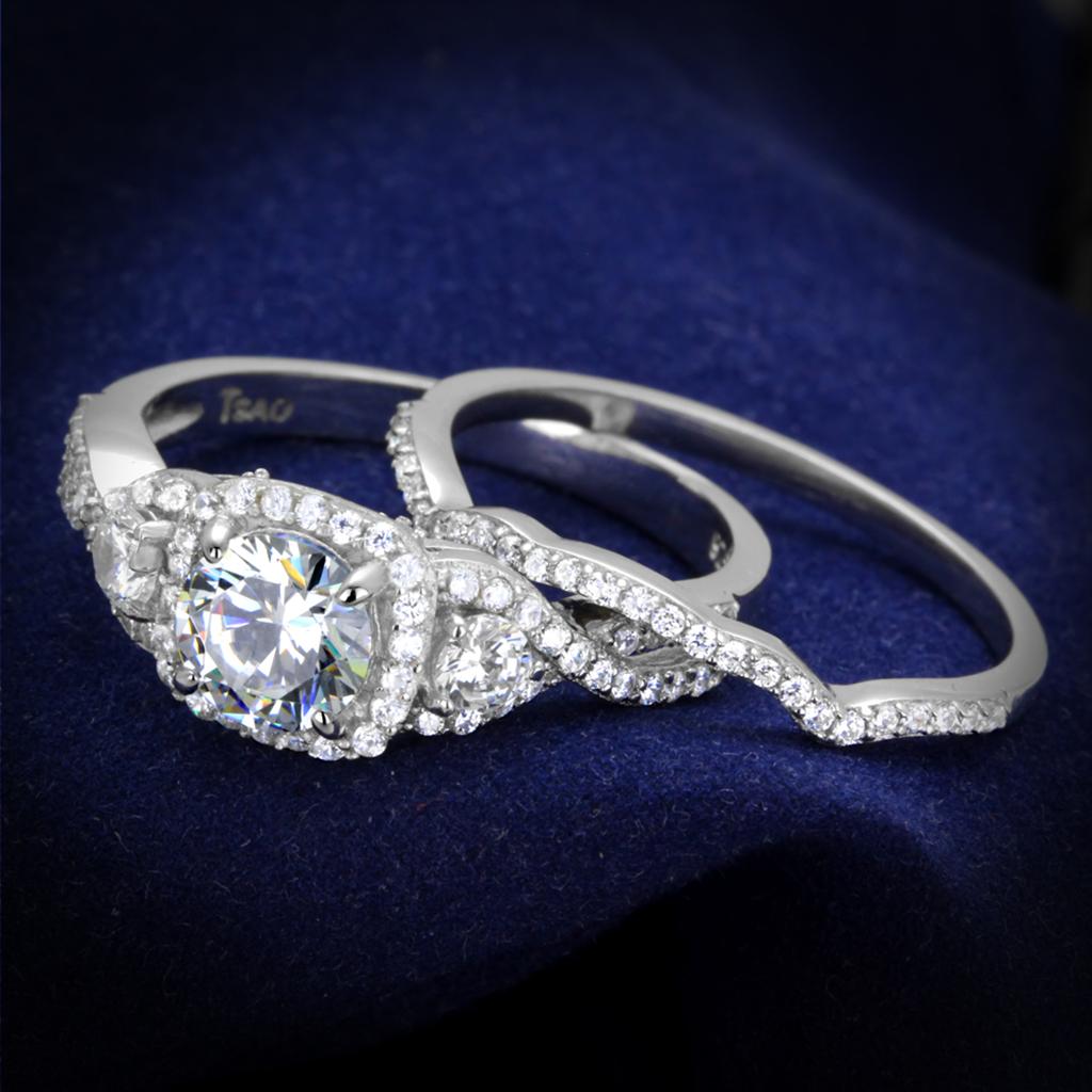 TS352 - Rhodium 925 Sterling Silver Ring with AAA Grade CZ  in Clear Alamode