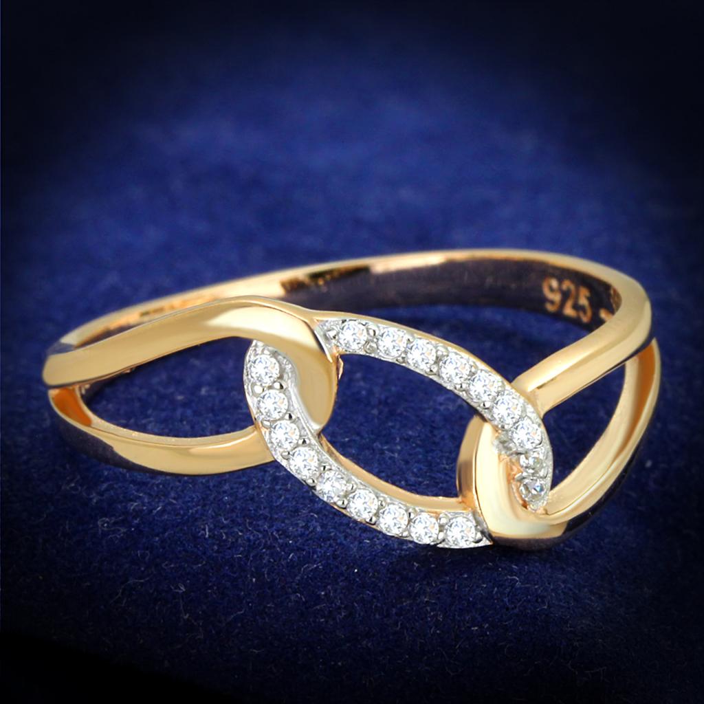 TS362 - Rose Gold + Rhodium 925 Sterling Silver Ring with AAA Grade CZ  in Clear Alamode