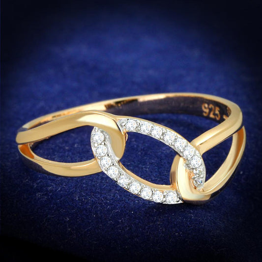 TS362 - Rose Gold + Rhodium 925 Sterling Silver Ring with AAA Grade CZ  in Clear Alamode