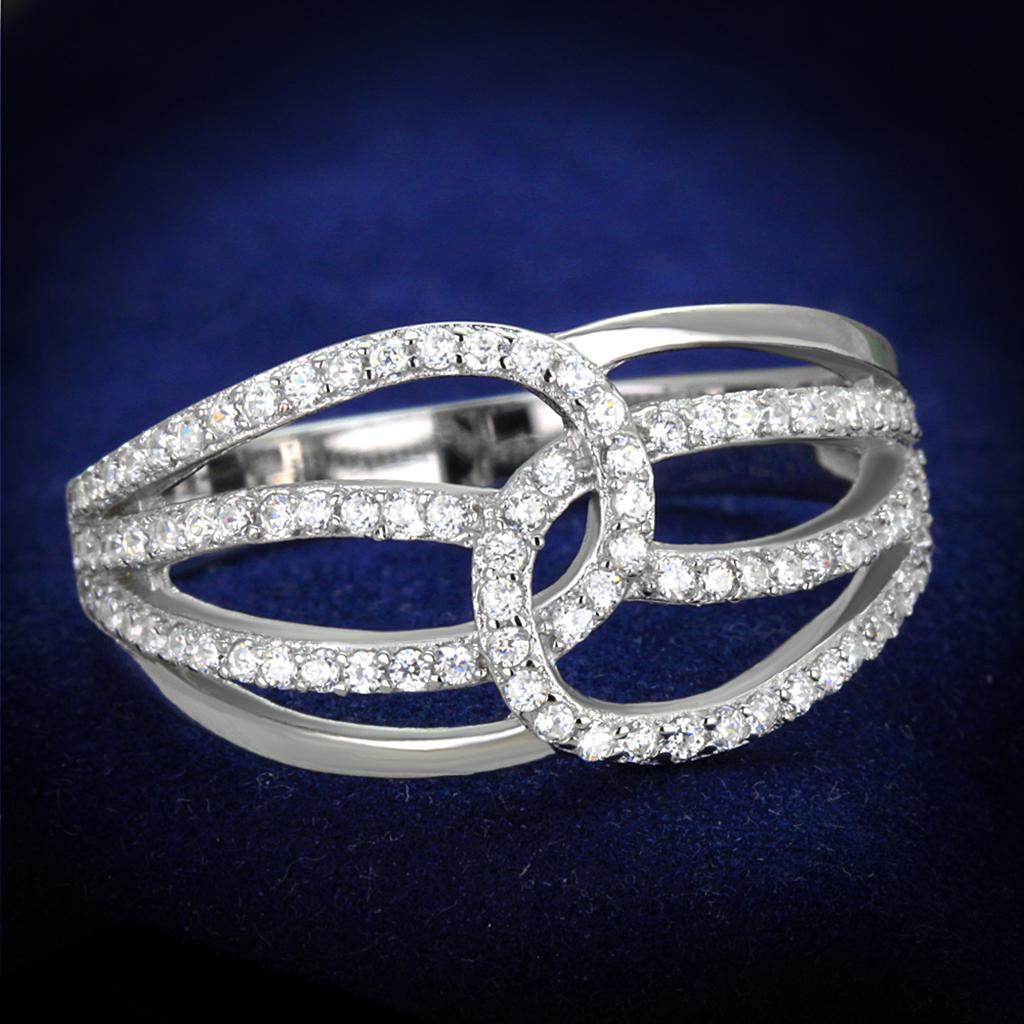 TS363 - Rhodium 925 Sterling Silver Ring with AAA Grade CZ  in Clear Alamode