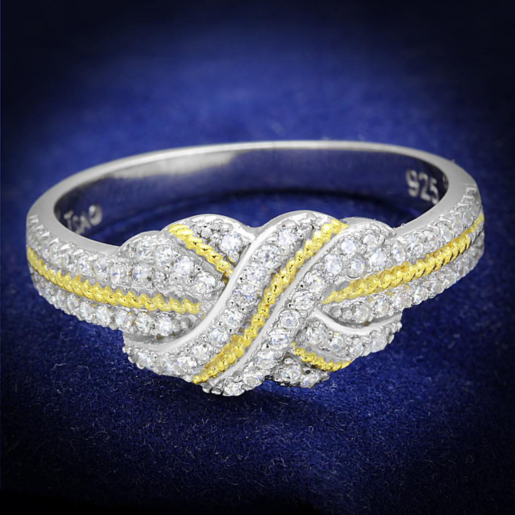 TS370 - Reverse Two-Tone 925 Sterling Silver Ring with AAA Grade CZ  in Clear Alamode