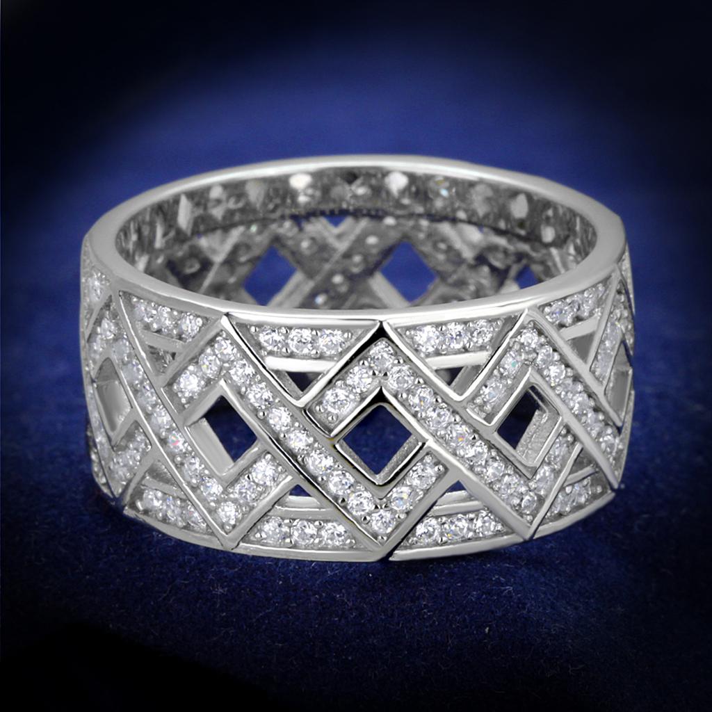 TS372 - Rhodium 925 Sterling Silver Ring with AAA Grade CZ  in Clear Alamode